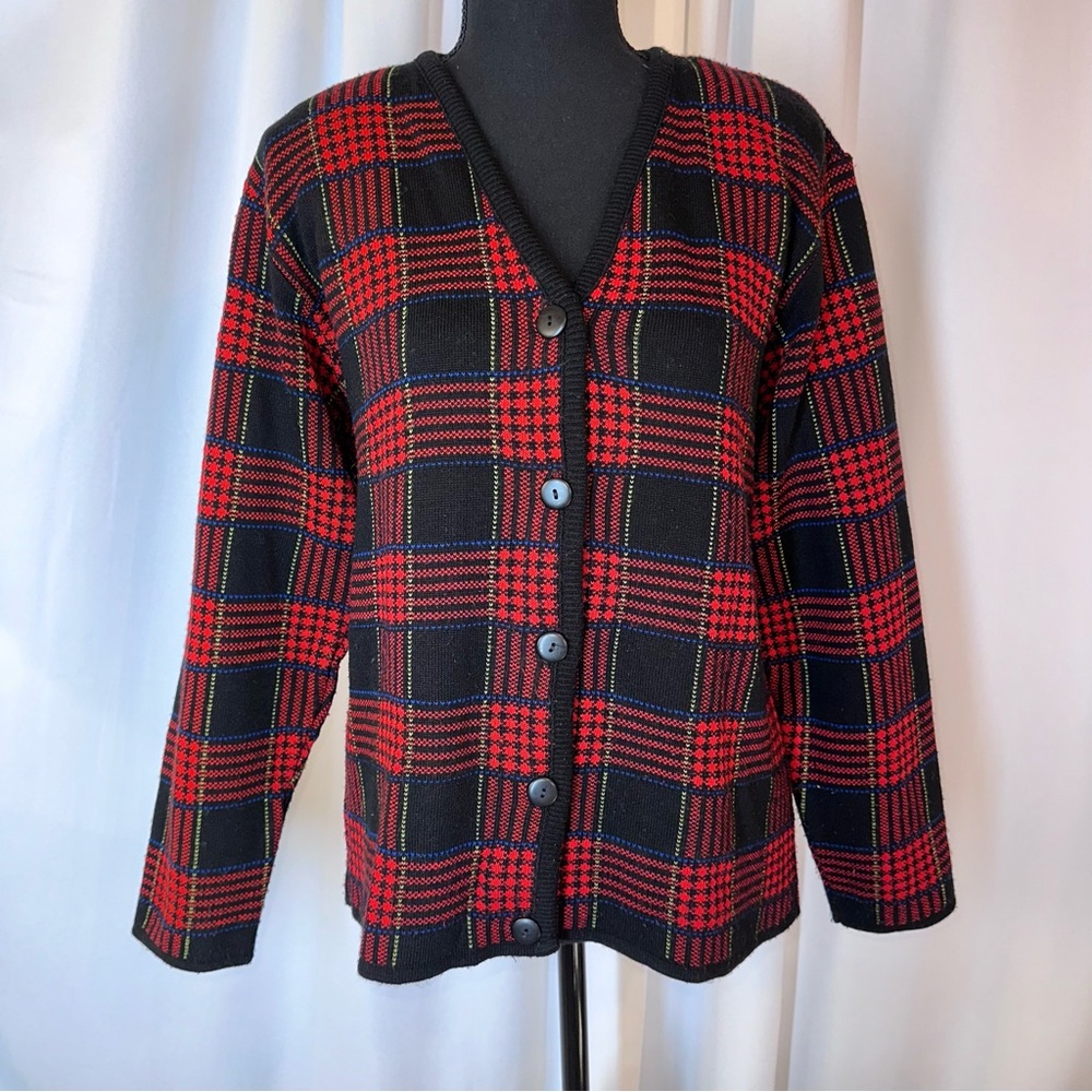 Vintage Norton Mcnaughton Sweater Cardigan Small Red Plaid *Soft Teacher‎ USA